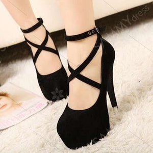 Cross strap high heel pump