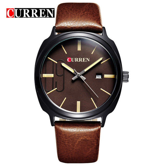Curren Top Luxury Brand Quartz Watch Man bLACK Casual Dress Auto date Genuine Leather Strap Wrist watch 2017 New 8212