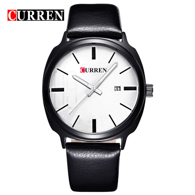 Curren Top Luxury Brand Quartz Watch Man bLACK Casual Dress Auto date Genuine Leather Strap Wrist watch 2017 New 8212
