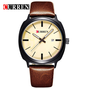 Curren Top Luxury Brand Quartz Watch Man bLACK Casual Dress Auto date Genuine Leather Strap Wrist watch 2017 New 8212
