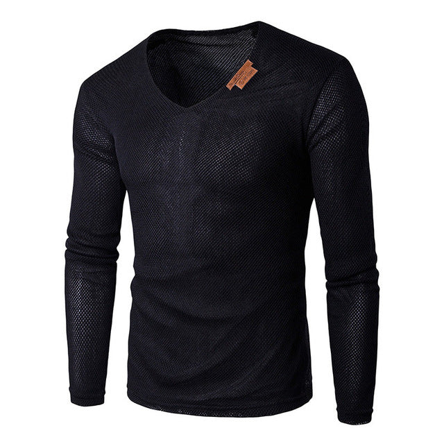 Oversize T-Shirt Men 2018 Spring Autumn Men Solid V Neck Long Sleeve Top Tees T Shirt Slim Male Pullover Plus Size XL-6XL Gray