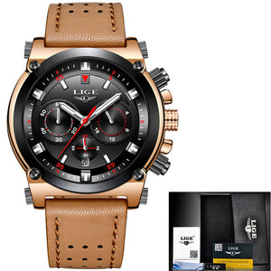 Mens Watches  Brand LIGE Luxury 24 Hour Date Display Quartz Watch Man Leather Big Dial Sport WristWatch Waterproof Analog Watch