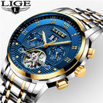 LIGE Mens Watches Top Brand Luxury Automatic Mechanical Watch Men Full Steel Business Sport Waterproof Watches Relogio Masculin