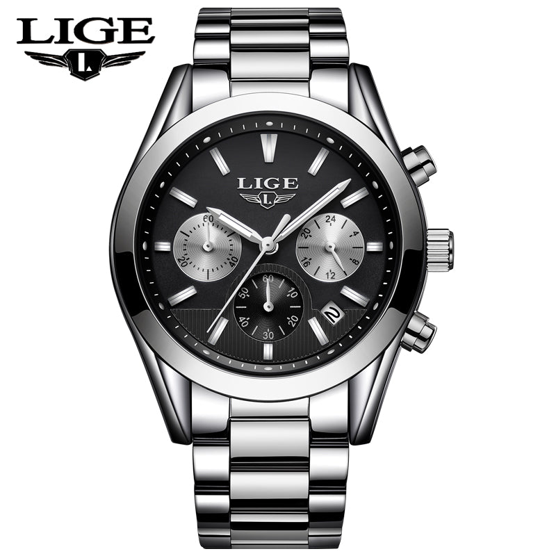 Mens Watches Top Brand Luxury LIGE Men's Fashion Business Quartz Watch Men Waterproof Full steel Sport Watch Relogio Masculino