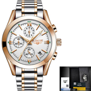 Relogio Masculion LIGE Men Top Luxury Brand Military Sport Watch Men's Quartz Clock Male Full Steel Casual Business Gold Watch