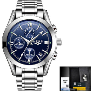 Relogio Masculion LIGE Men Top Luxury Brand Military Sport Watch Men's Quartz Clock Male Full Steel Casual Business Gold Watch