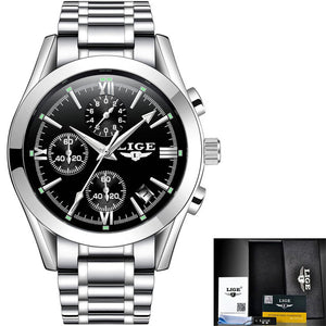 Relogio Masculion LIGE Men Top Luxury Brand Military Sport Watch Men's Quartz Clock Male Full Steel Casual Business Gold Watch